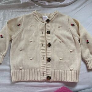 Hanna Andersson Cream Knit Cardigan with Embroidered Details